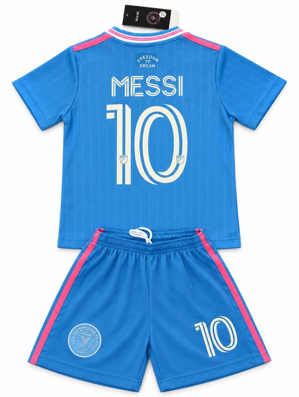 Kids Messi #10 Inter Miami Blue Pink Unisex Soccer Jersey Shorts Set Youth New
